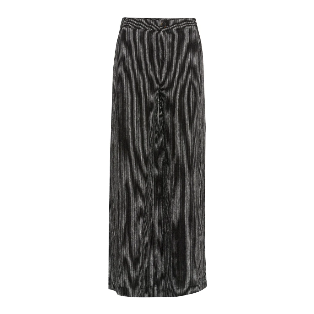 Inwear Black Wide Trousers, Female, Xs, Stripe Linen Trousers