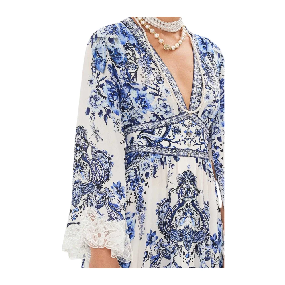 Camilla Blauw en Wit Kimono Mouw Jurk Multicolor Dames