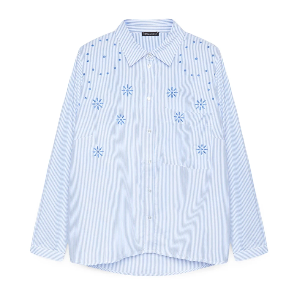 Fiorella Rubino Gestreepte Blouse met Borduurwerk Blue Dames