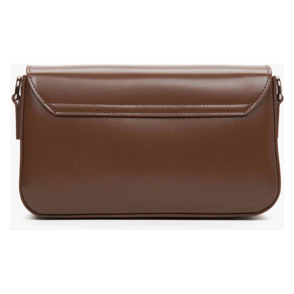 Estro Dames Donkerbruine Leren Schoudertas met Zilveren Hardware Er00115775 Brown Dames