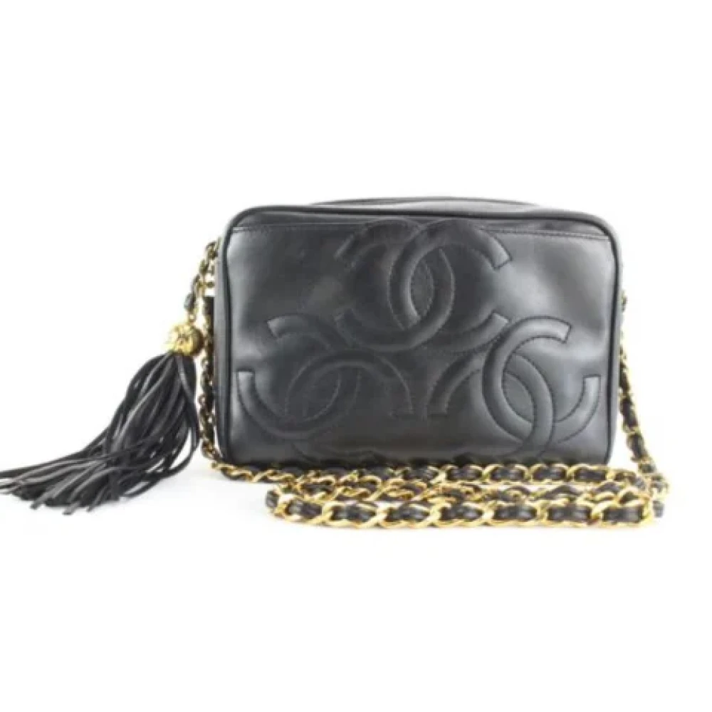 Chanel Vintage Svart Tyg Axelväska Black, Dam