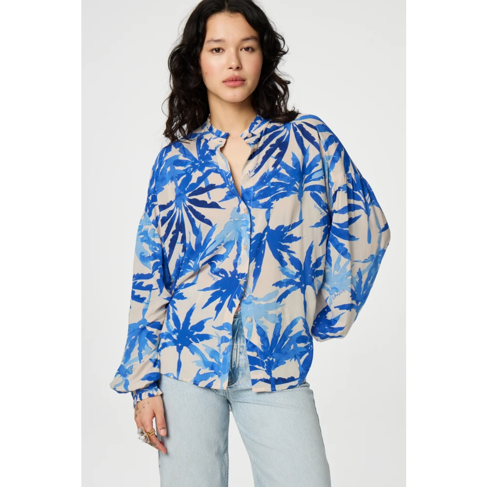 Fabienne Chapot Witte Blauwe Print Ballonmouw Blouse Multicolor Dames