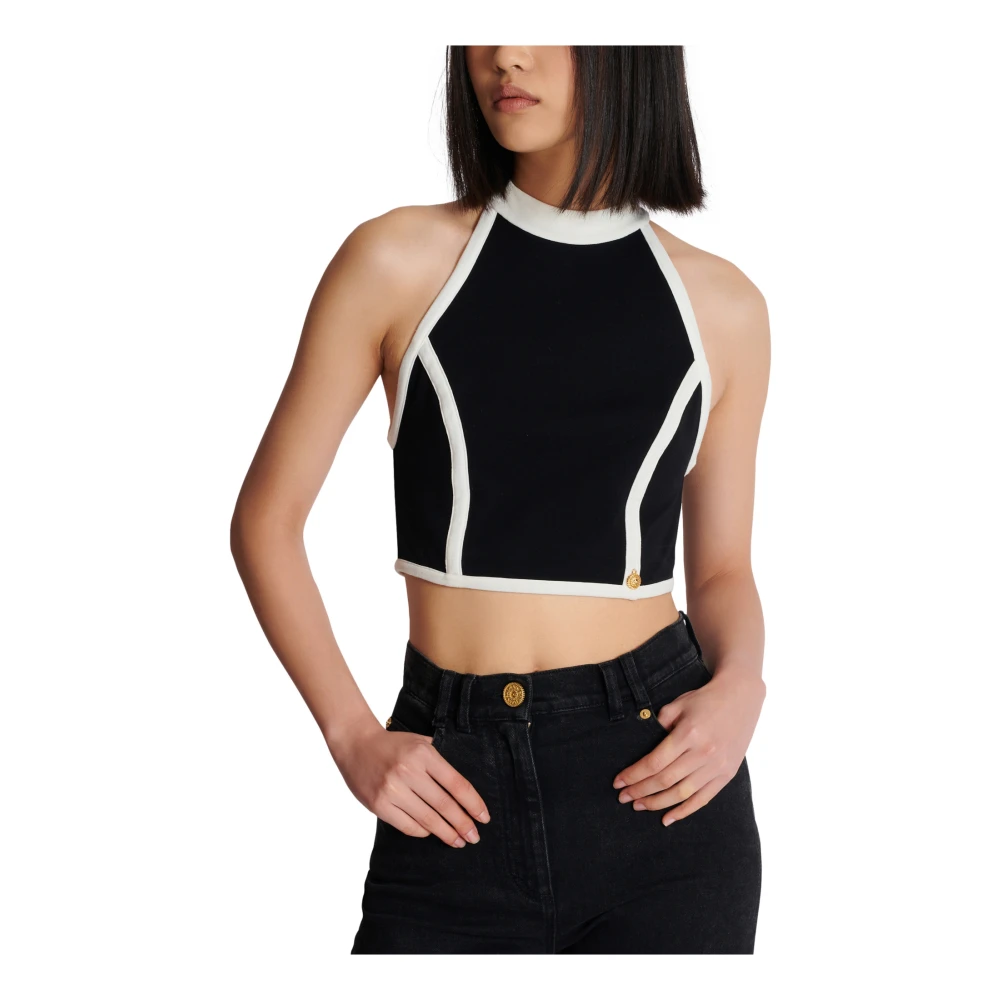 Balmain Tweekleurige top Black Dames