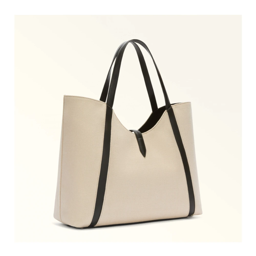 Furla Canvas en lederen XL hobo tas Beige Dames