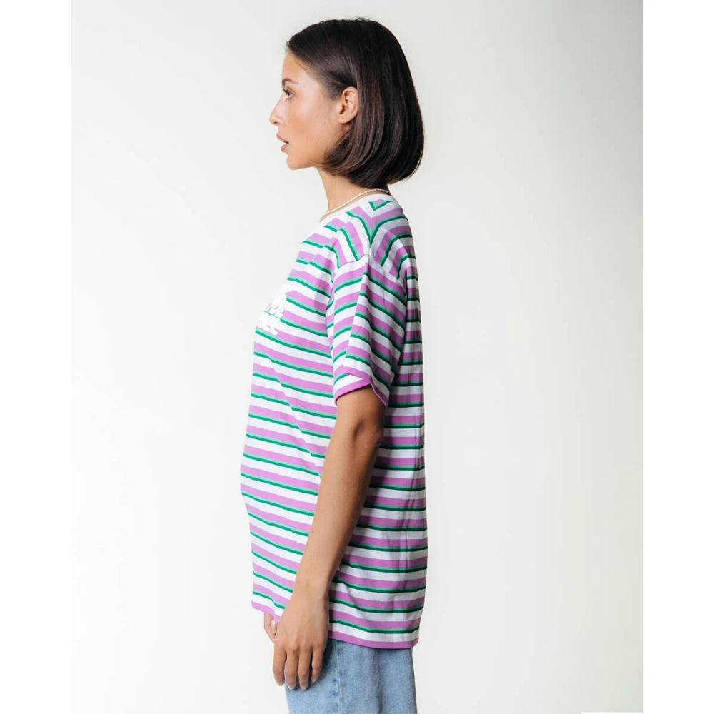 Colourful Rebel Puff Logo Stripe Loosefit Tee Pink Dames