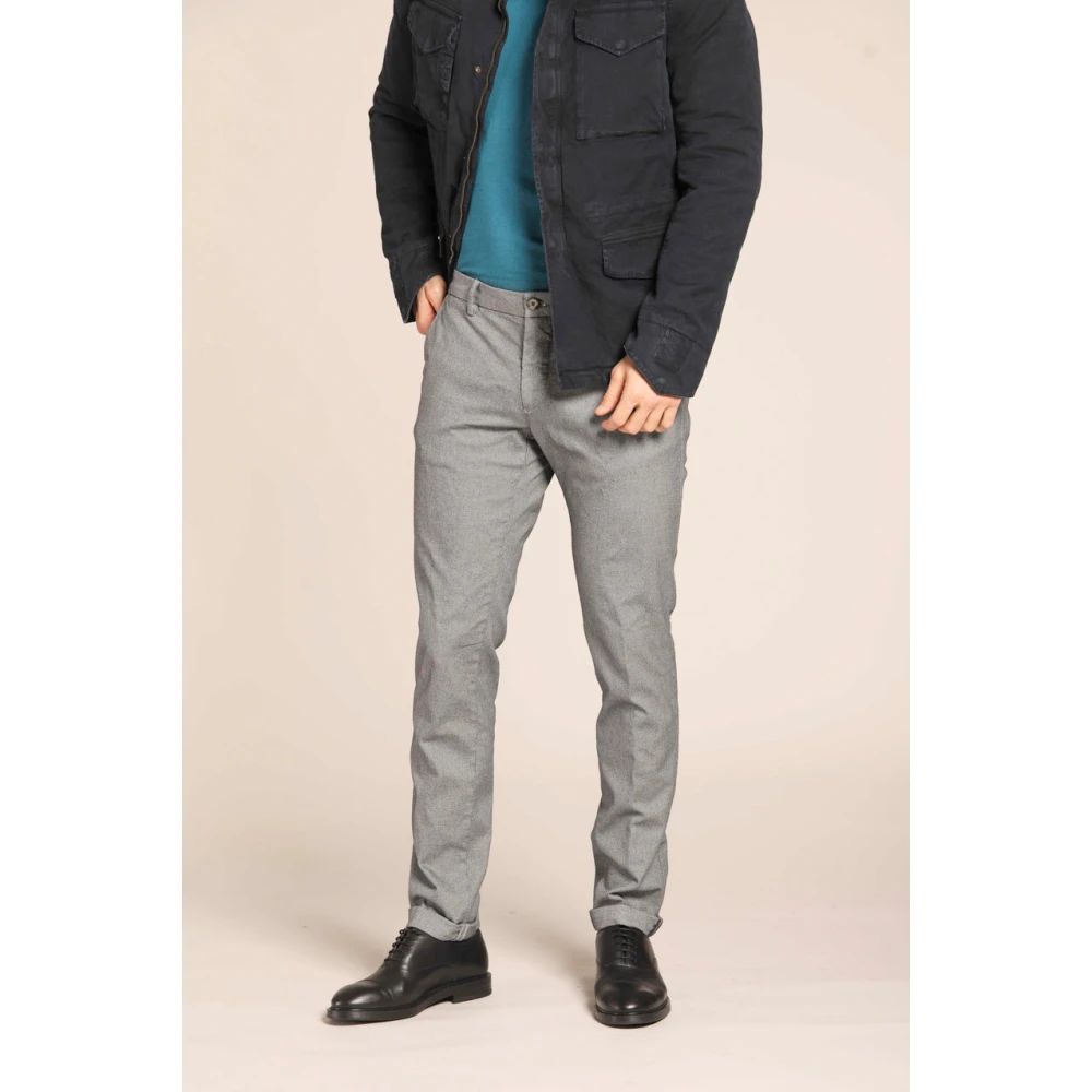 Mason's Slim Fit Grijze Chino Broek Micro Patroon Gray Heren