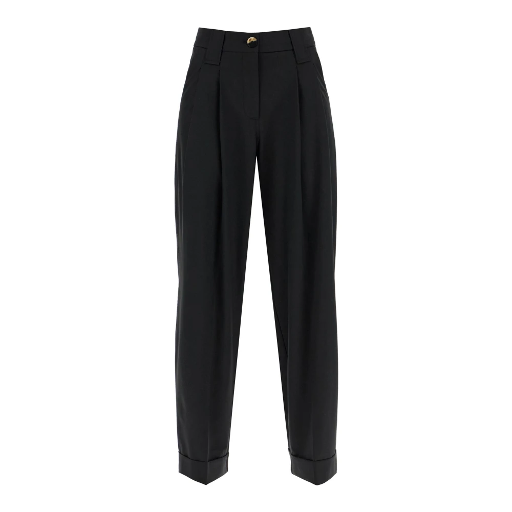 Ganni Hoge Taille Wijde Broek met Plooien Black Dames