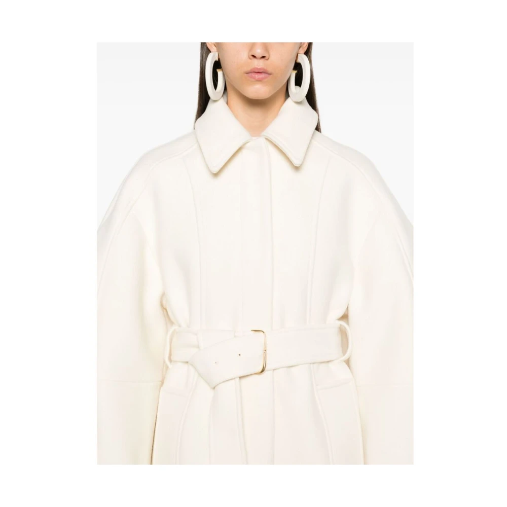 Jacquemus Off-White Wollen Jas met Riem White Dames