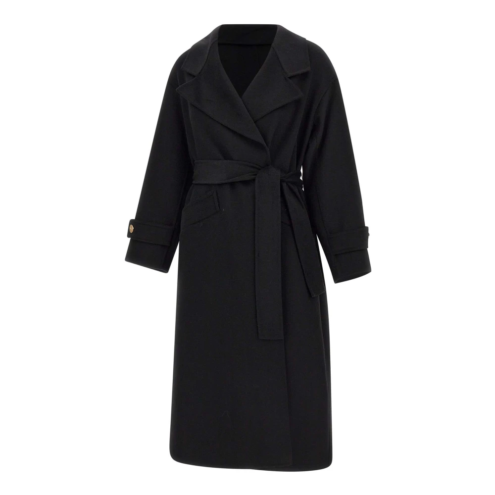 Liu Jo Zwarte Wolmix Shawl Kraag Jas Black Dames