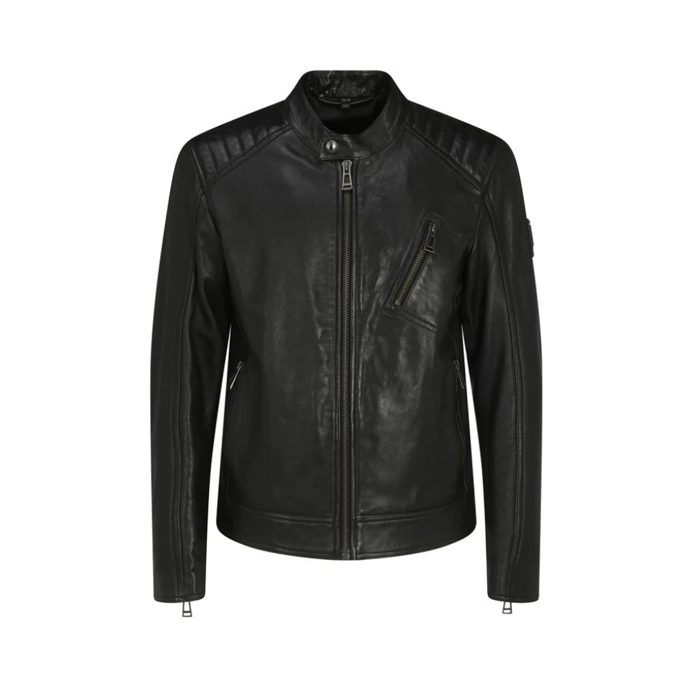 Belstaff Men's Black Leather Jackets, 2XL, Lambskin V Racer Jacket