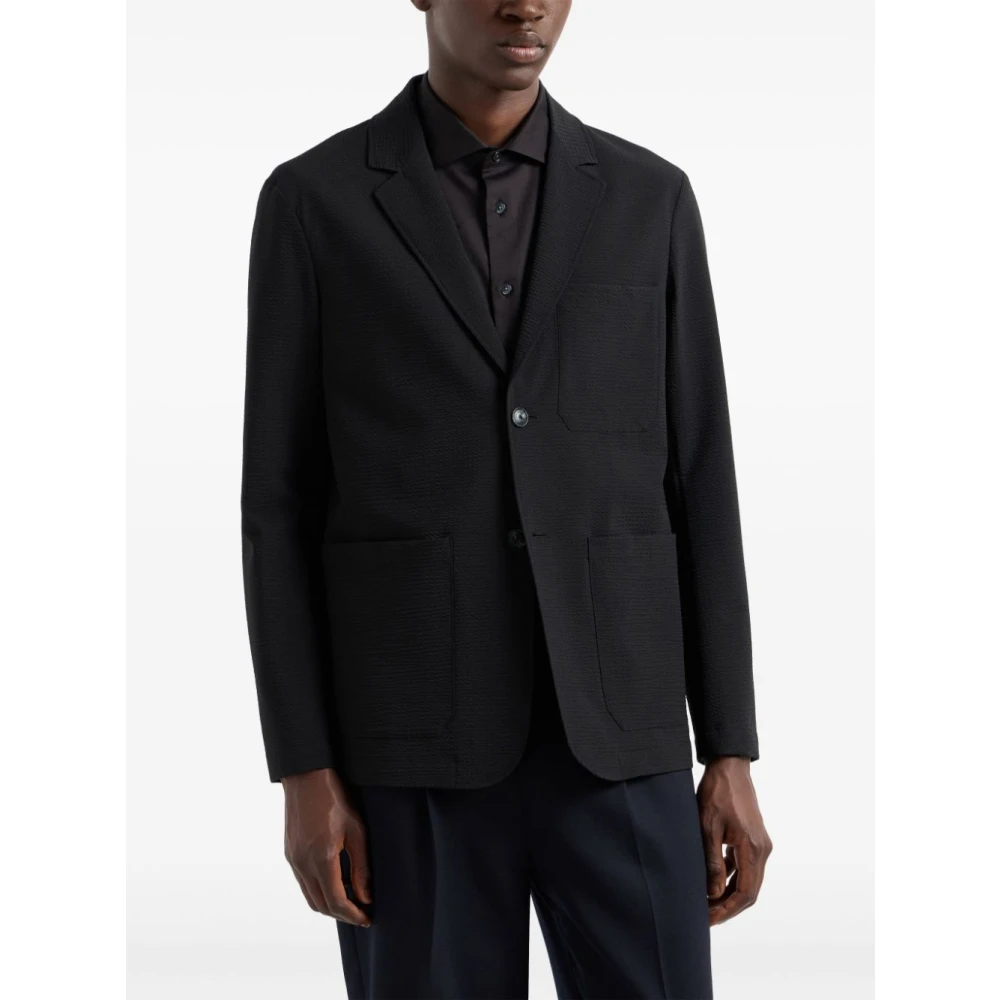 Emporio Armani Zwarte Seersucker Jas Black Heren