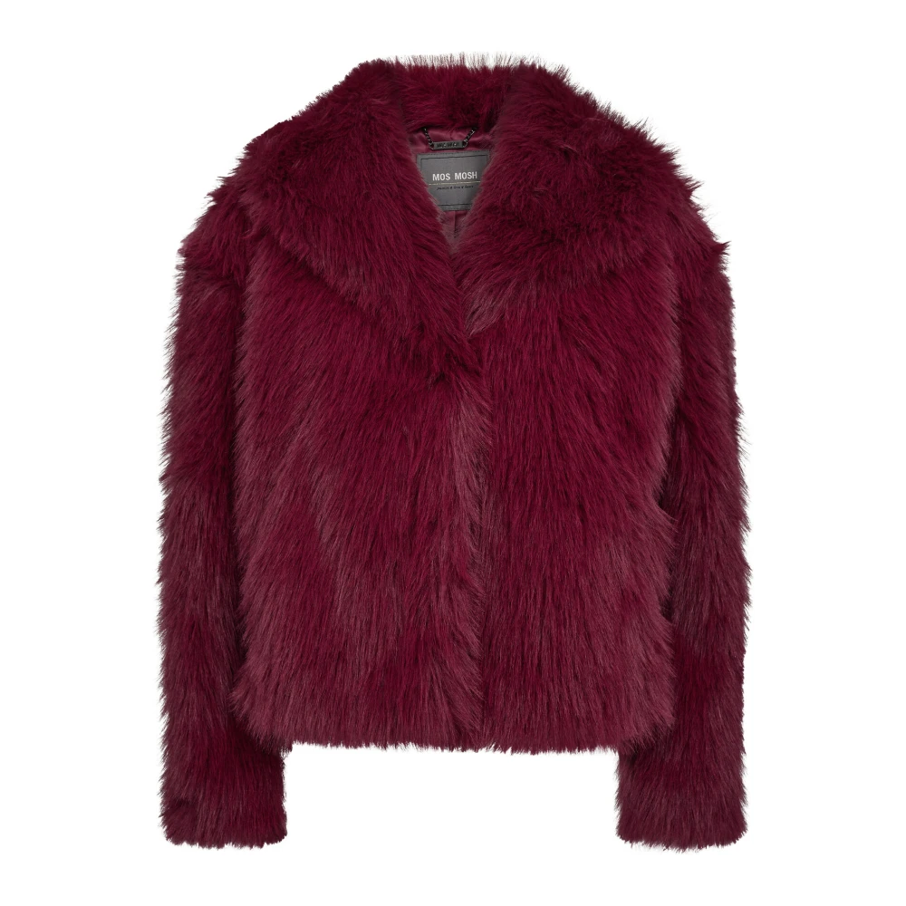 MOS MOSH Trendy Faux Fur Jas in Beet Red Brown Dames
