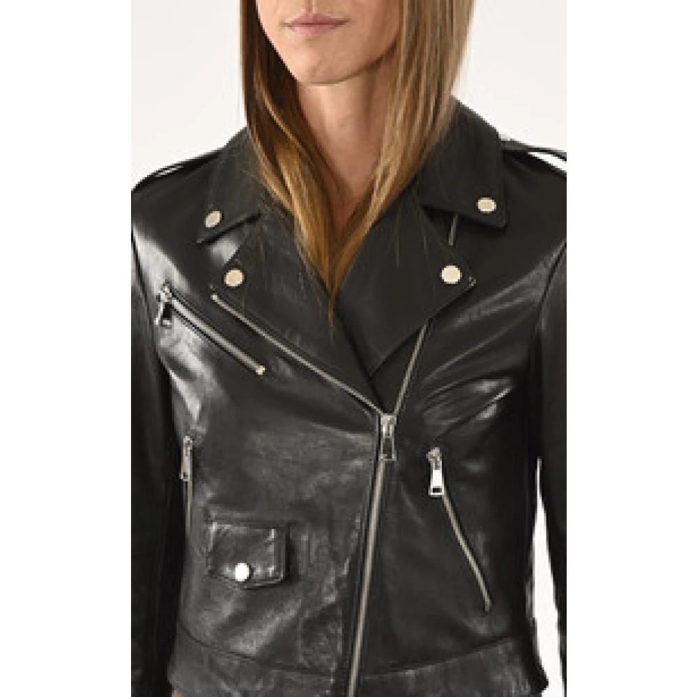 La Canadienne Korte zwarte leren bikerjas Black Dames