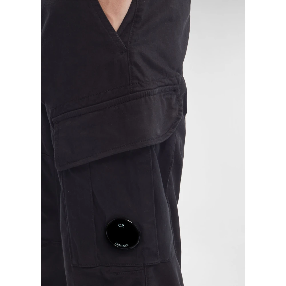 C.P. Company Satin Stretch Cargo Broek Ergonomische Pasvorm Black Heren