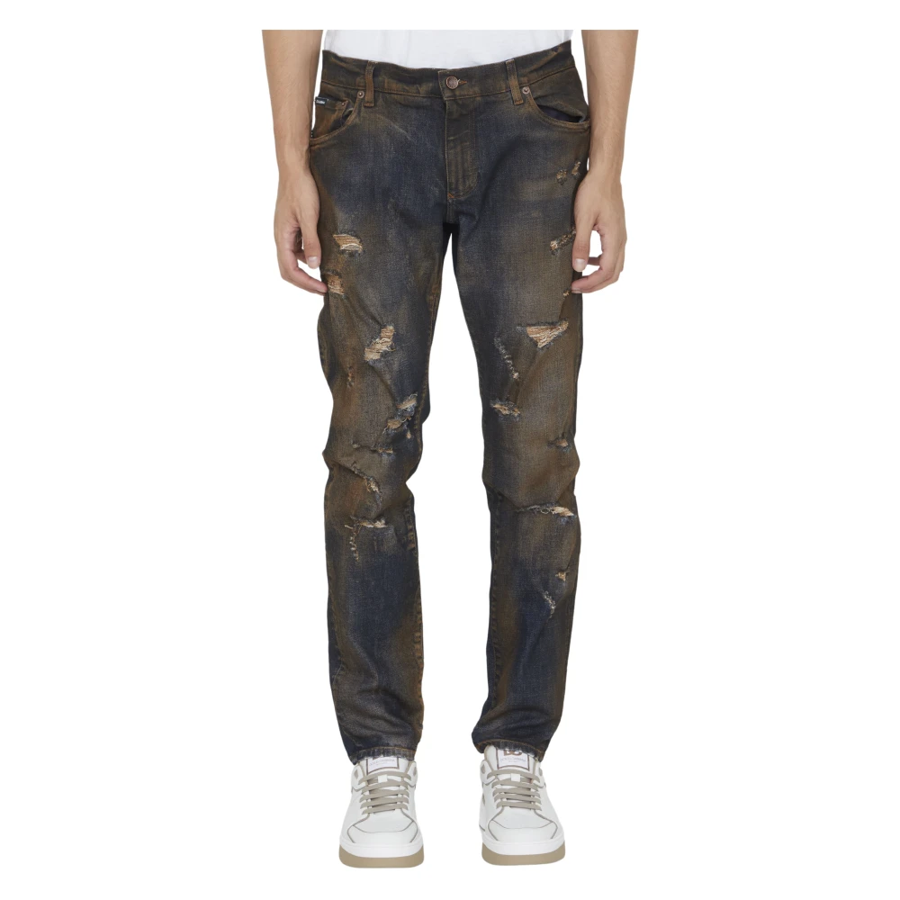 Dolce & Gabbana Verweerde Slim-Fit Bruine Jeans Aw23 Brown Heren