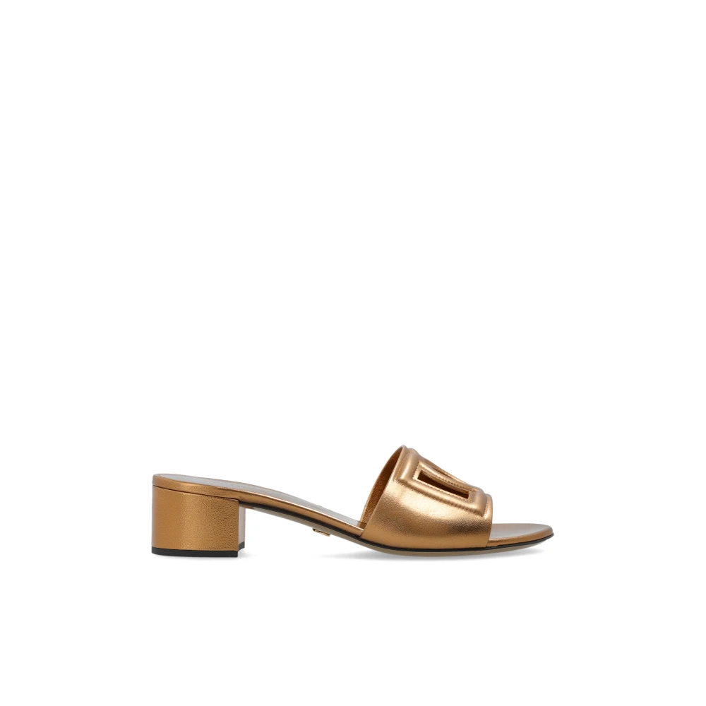 Dolce & Gabbana Women's Yellow Heeled Mules With Logo