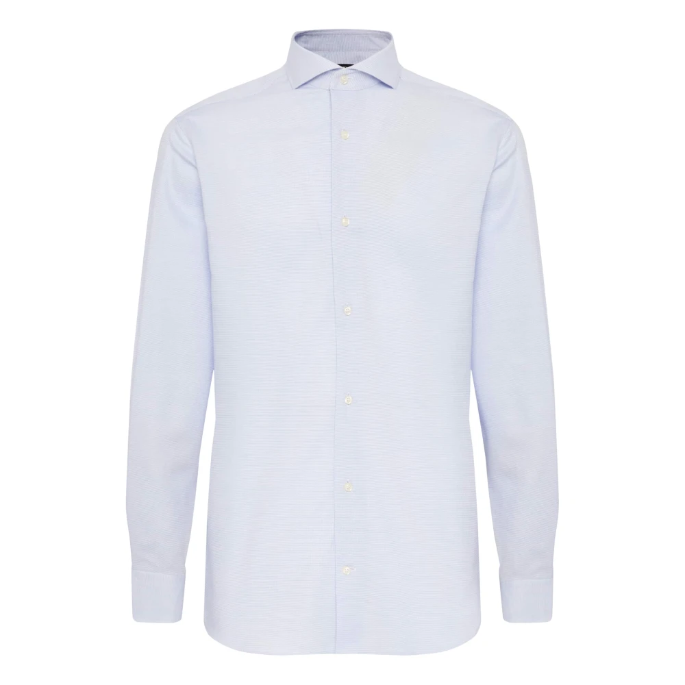 Boggi Milano Slim Fit Katoenen Dobby Overhemd Blue Heren