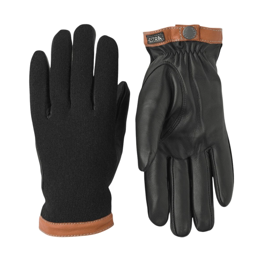 Hestra Men's Black Gloves, 10 In, Deerskin Wool Gloves With Warm Lining