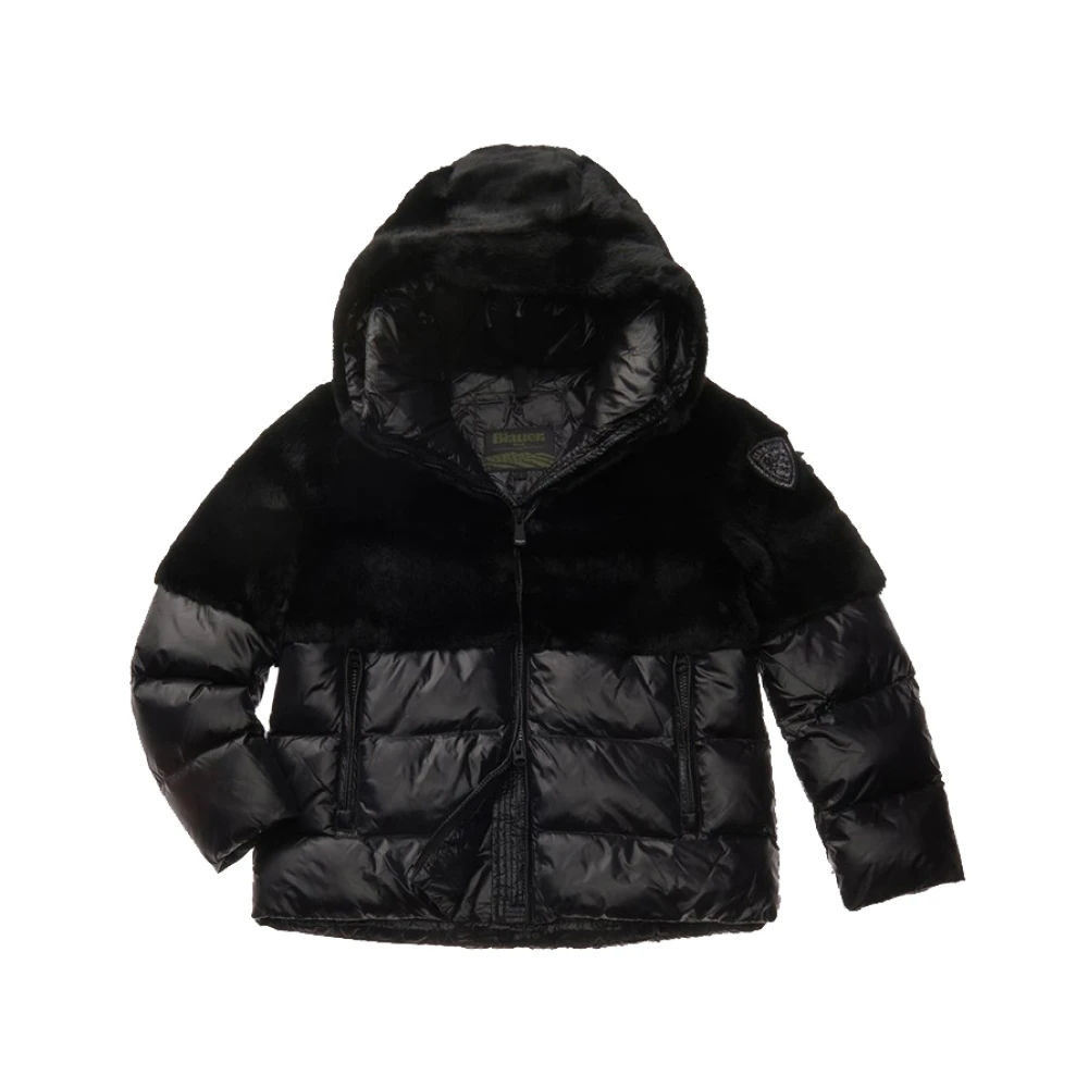 Blauer Polyester Parka Jas met Rits Capuchon Black Dames