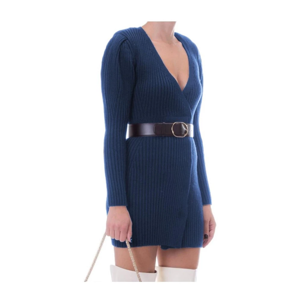 Elisabetta Franchi Blauwe Wollen Gebreide Jurk met Riem Blue Dames