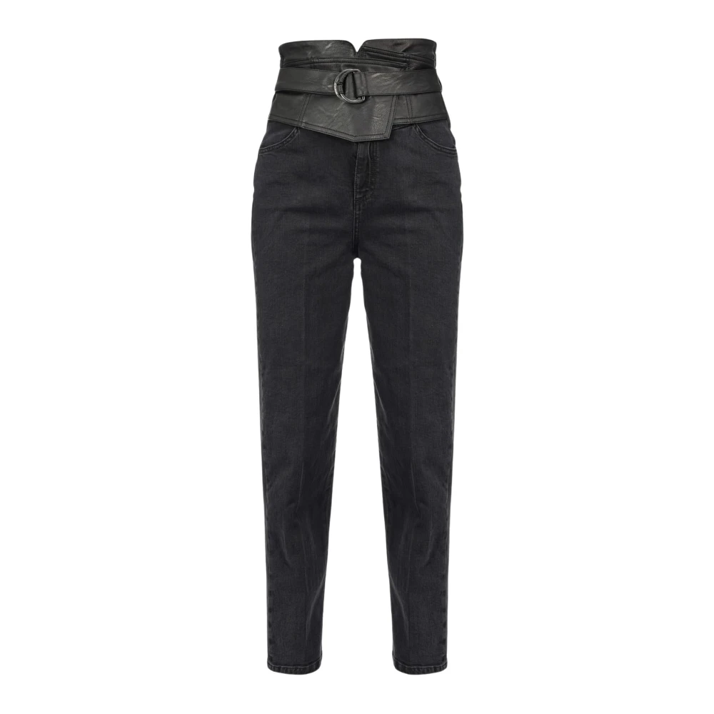 Pinko Hoge taille jeans met imitatieleer inzetstukken Black Dames