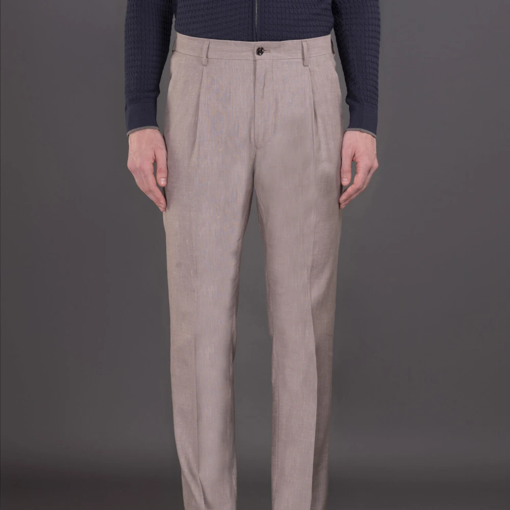 Moorer Linnen-Katoen Chino Broek Beige Heren
