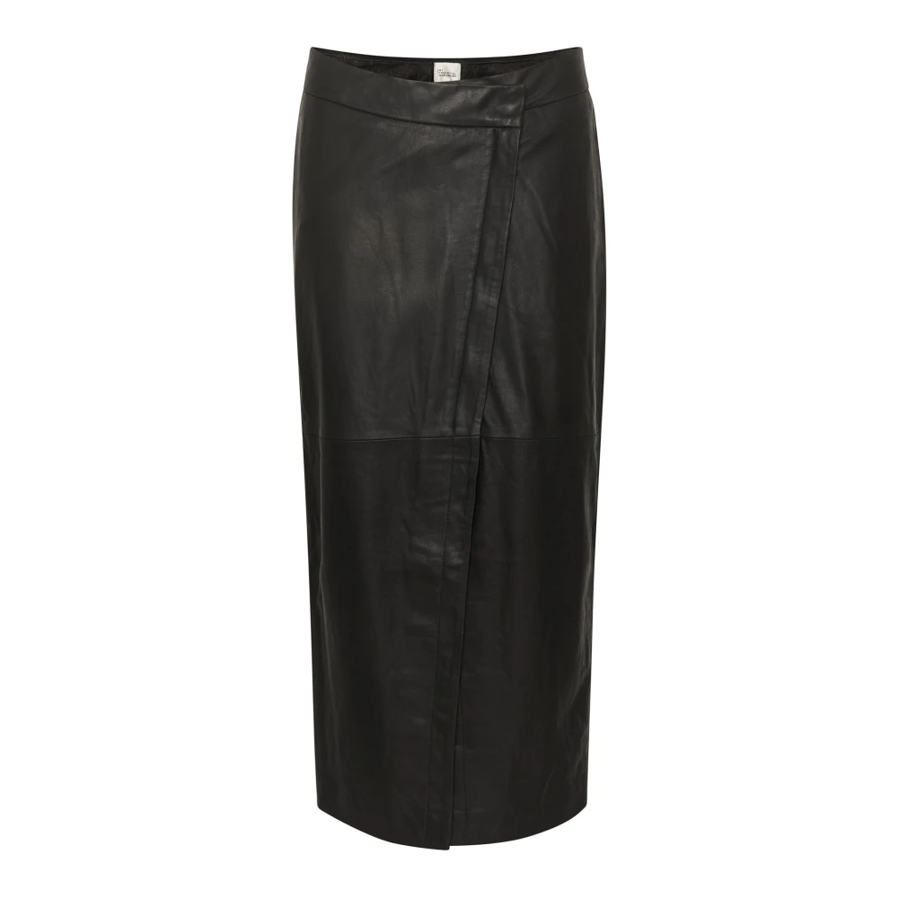 My Essential Wardrobe Svart Läder Wrap Kjol Pennstil Black, Dam