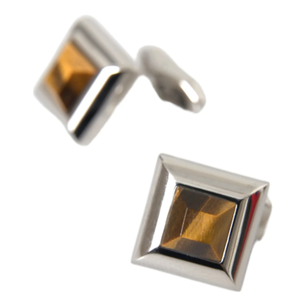 Dolce & Gabbana Kristallen Manchetknopen Zilver Oranje Glas Gray Heren