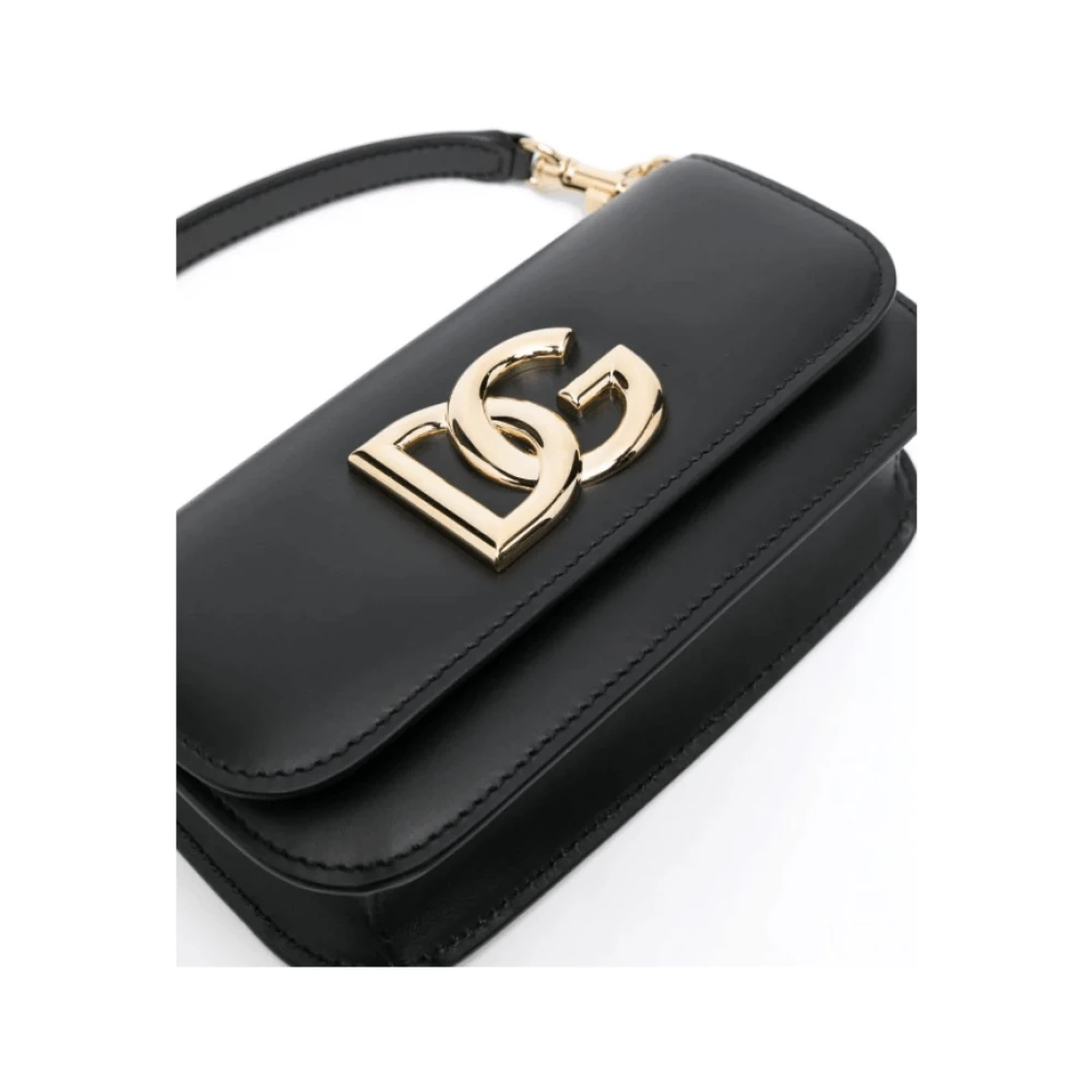 Dolce & Gabbana Zwarte Leren Crossbody Tas met Logo Detail Black Dames
