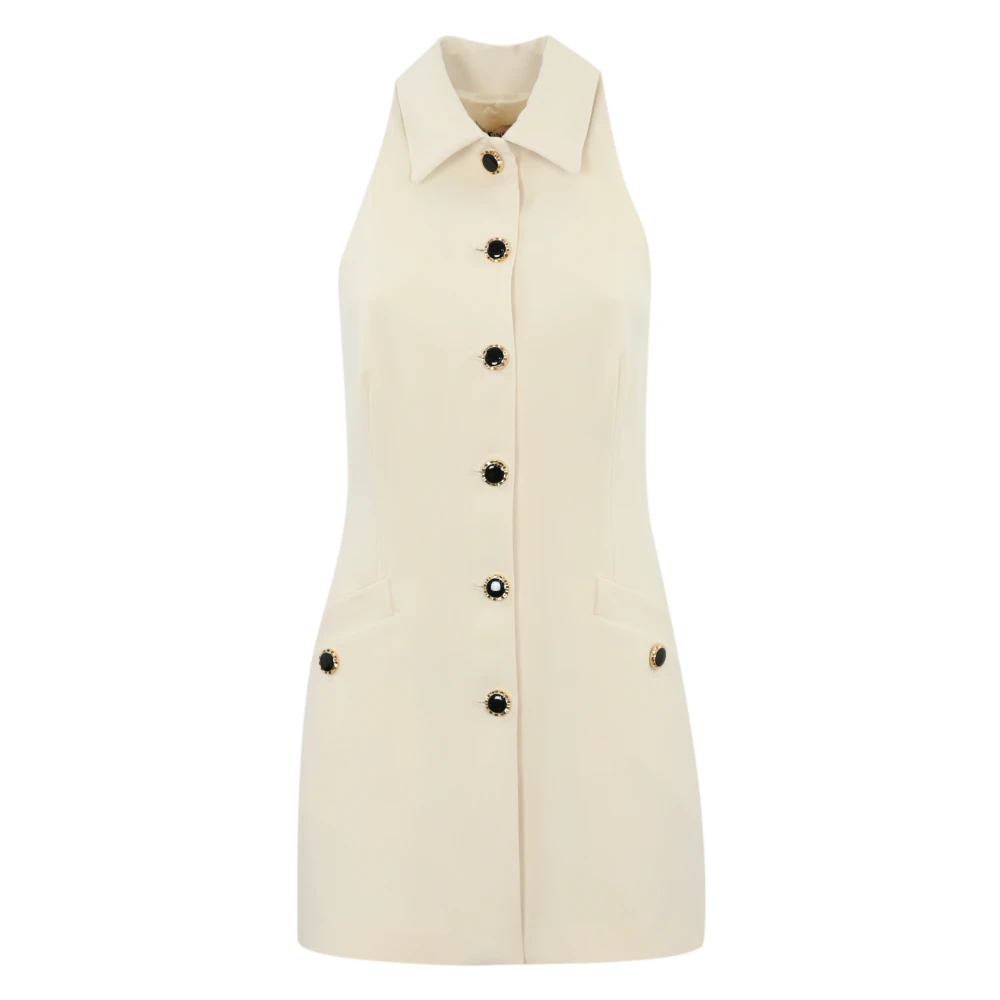 Twinset Crepe Mouwloze Jurk met Metalen Knopen Beige Dames