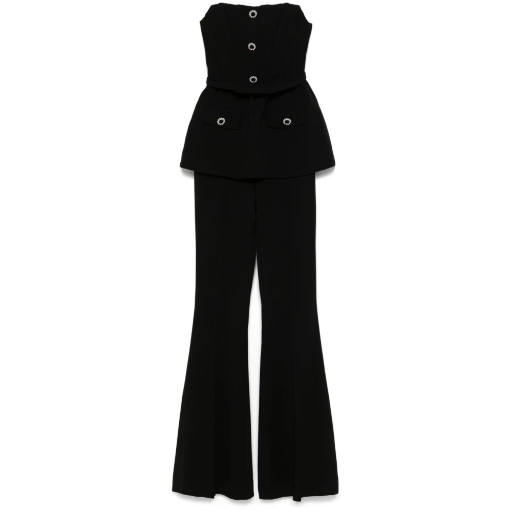 Self Portrait Zwarte Crepe Jumpsuit met Riem Black Dames