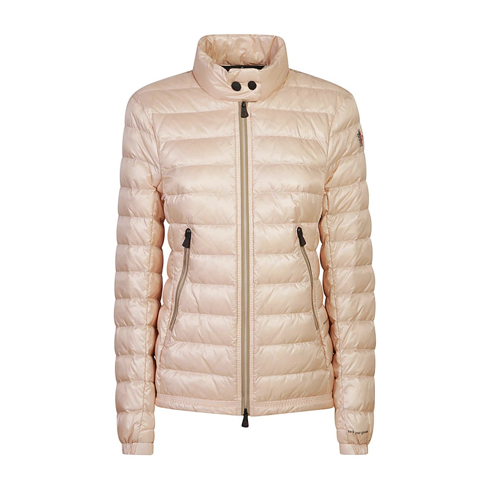 Moncler Gevoerde Beige Jas met Logoprint Pink Dames