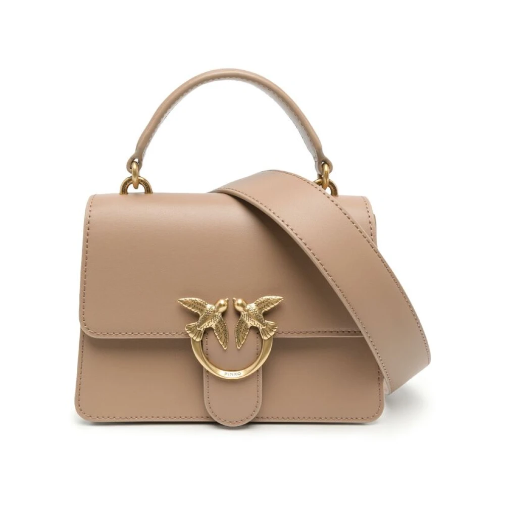 Pinko Love Birds Leren Tas Beige Dames