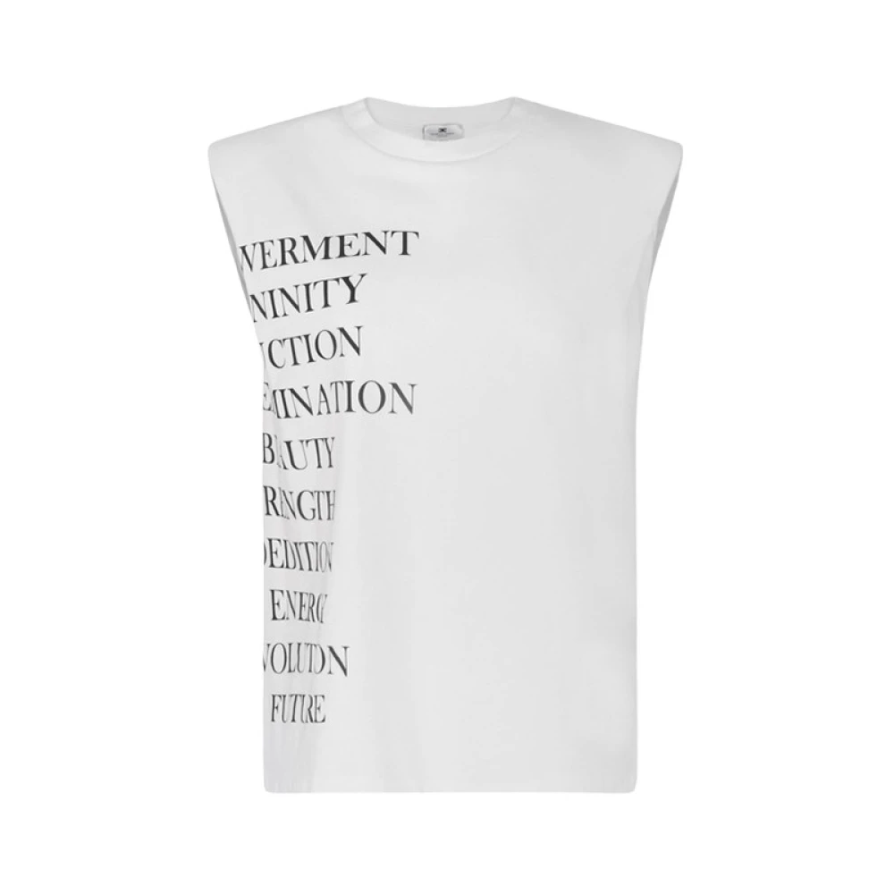 Elisabetta Franchi Women's White Jersey T-Shirt With Lettering Print - Sleeveless Tops - L - Tops