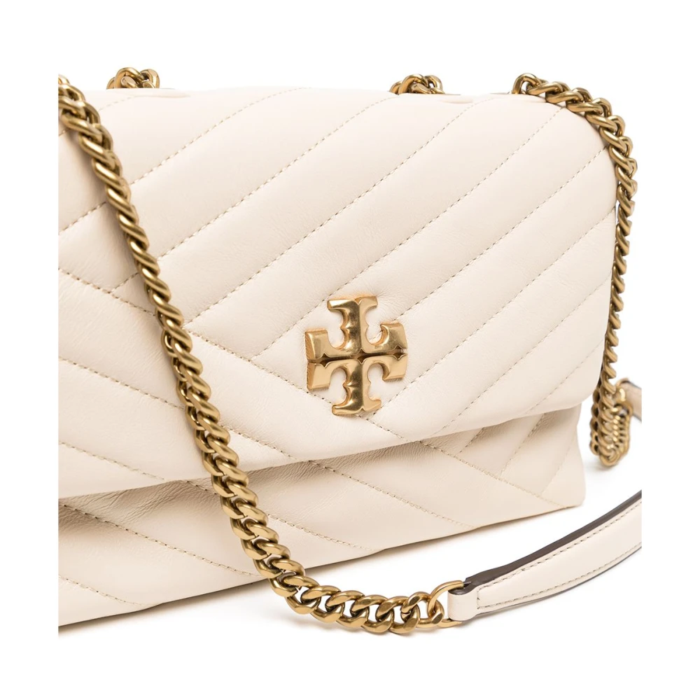 TORY BURCH Chevron Leren Schoudertas in Beige Dames