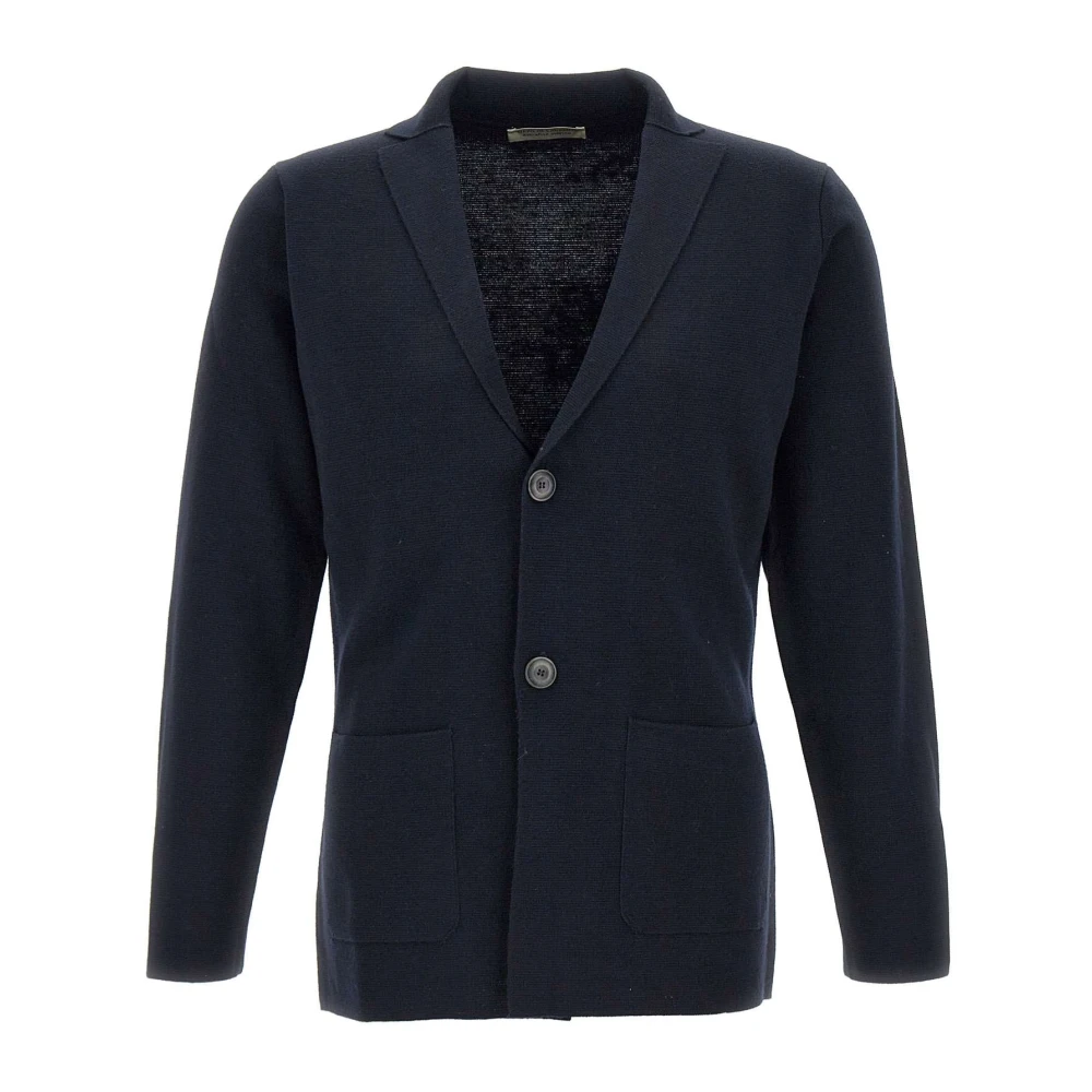 Filippo De Laurentiis Blue Cardigans, Male, 3XL, Merino Wool Knit Blazer