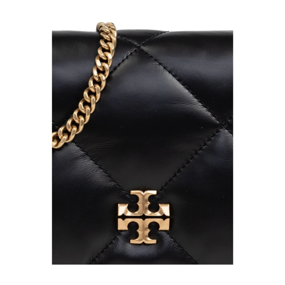 TORY BURCH Diamantgestikte leren portemonnee met ketting Black Dames