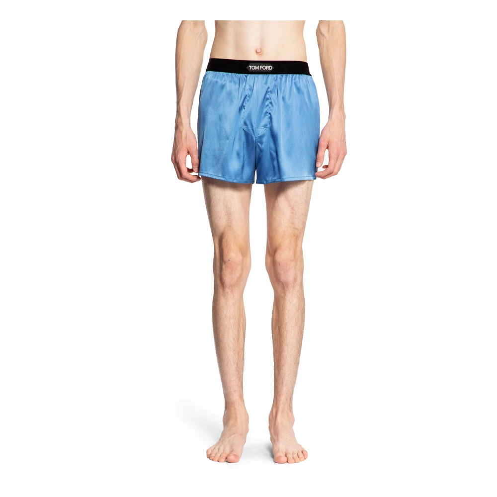 Tom Ford Zijden Boxershort met Elastische Tailleband Blue Heren