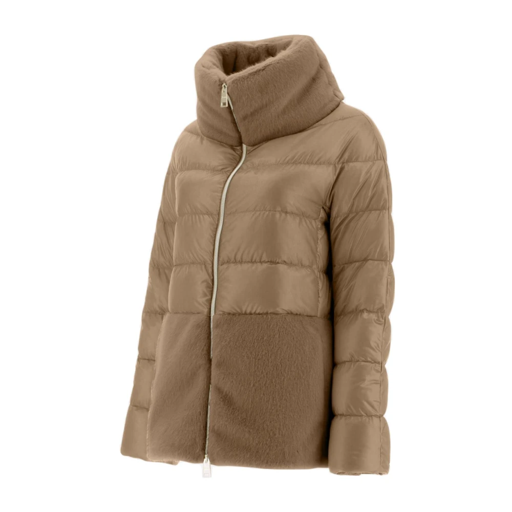 Herno Eco-bont afwerking pufferjas oversized Brown Dames