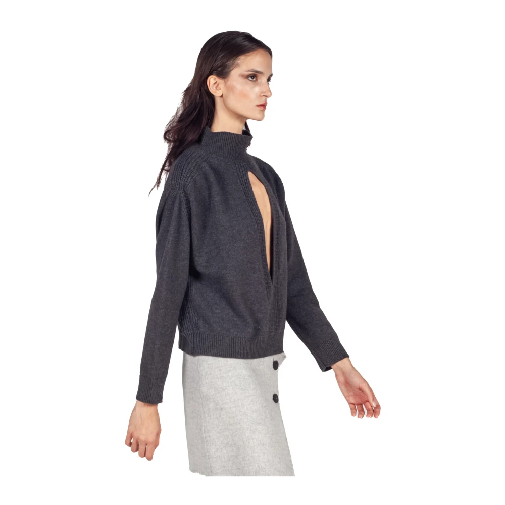 Liviana Conti Donkergrijze Cutout Mock Neck Sweater Gray Dames
