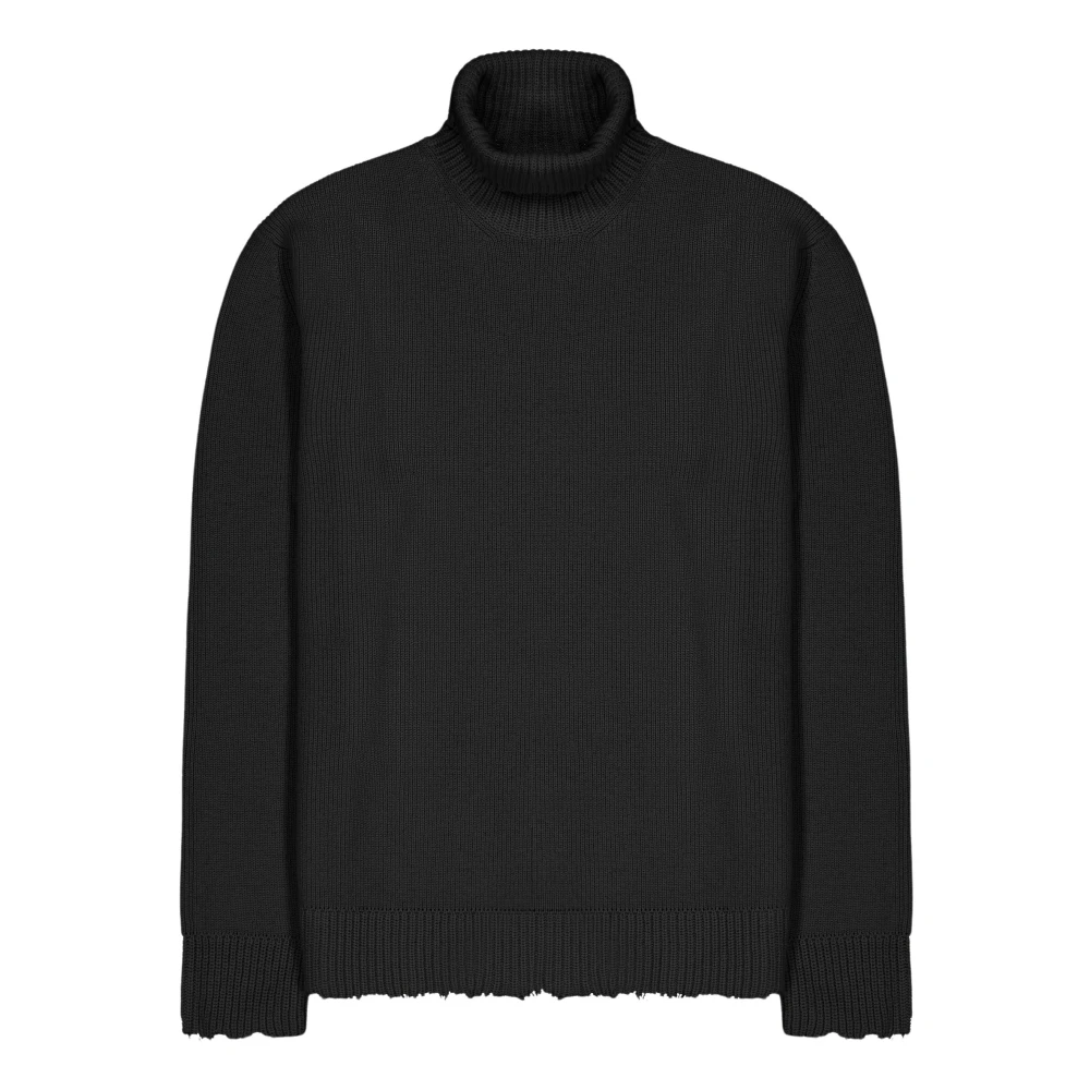 Laneus Turtleneck Sweater With Wool Breakages Black Heren