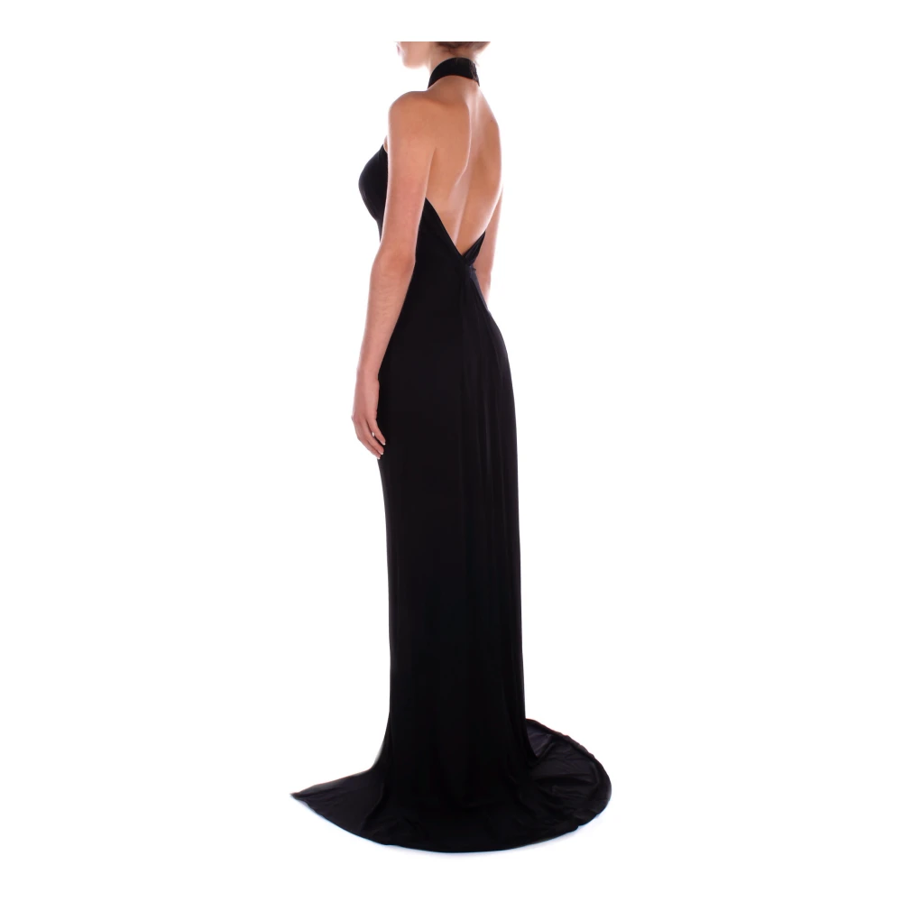 Elisabetta Franchi Rode Loper Zwarte Jurk met Dij-Hoge Split Black Dames