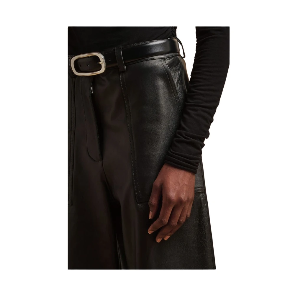 Liviana Conti Zwarte leren rechte pijp crop broek Black Dames