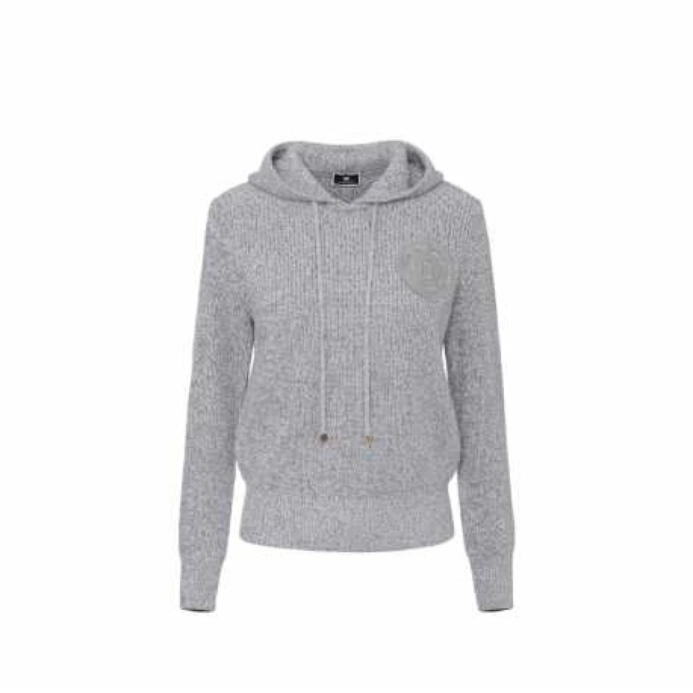 Elisabetta Franchi Parel Grijs Hoodie met Logo Patch Gray Dames