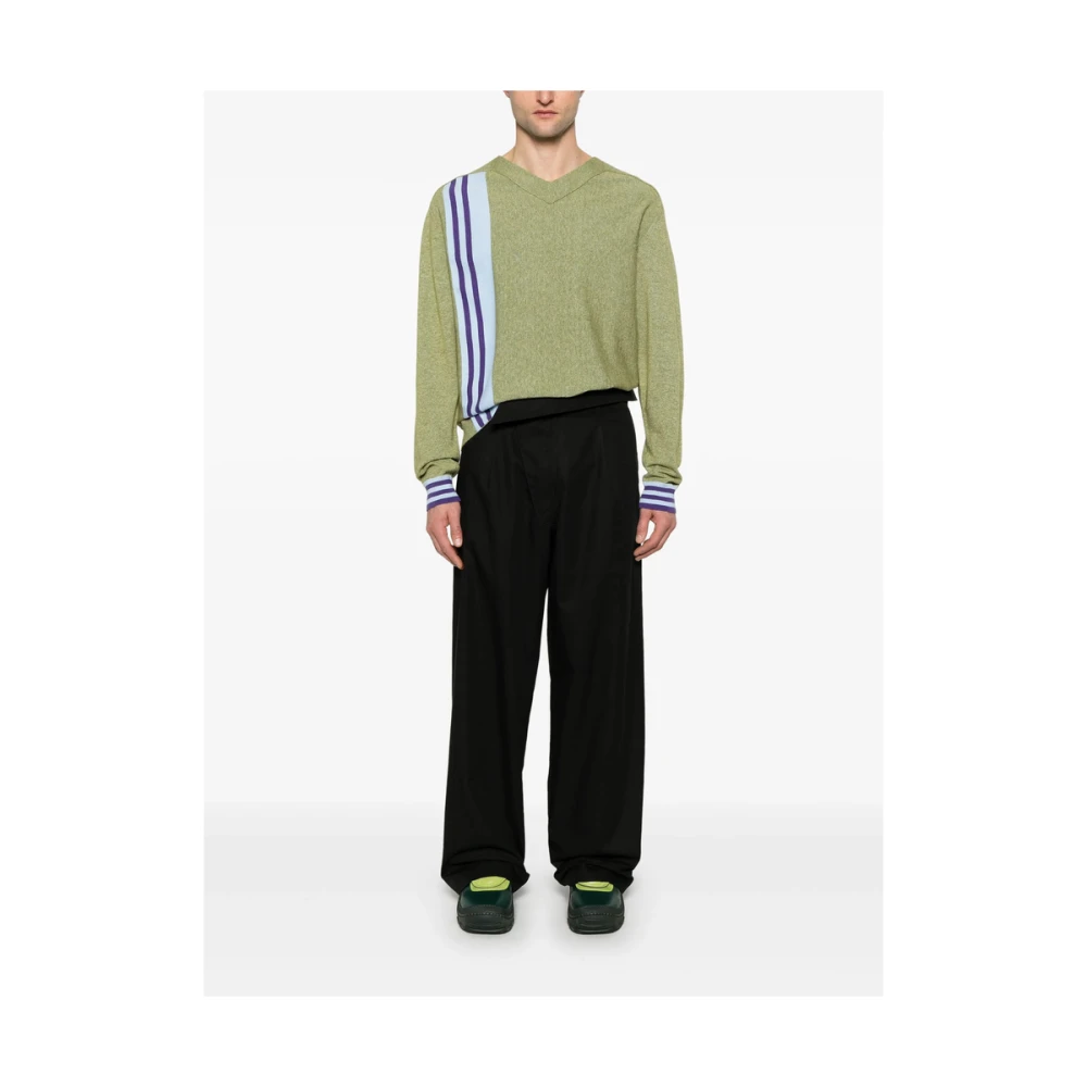 Kiko Kostadinov Lichtgroene V-hals Sweater met Streepdetail Green Heren