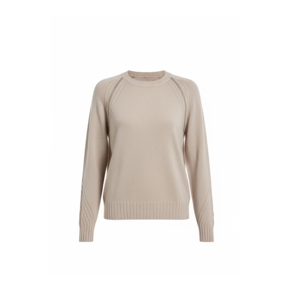 D.exterior Women's Beige Round-Neck Knitwear, L, Round-Neck Knitwear