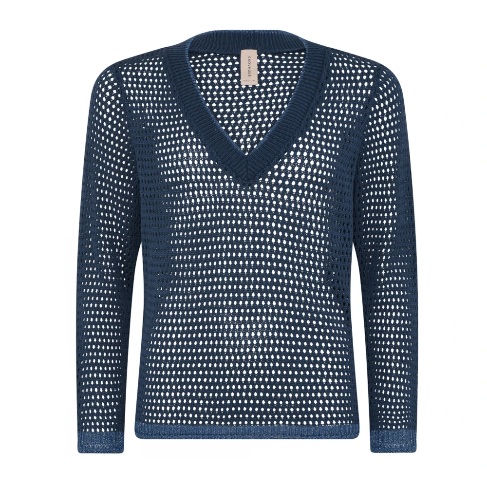 Skovhuus Openwork V-Neck Pullover Blouse Jeans Blauw Blue Dames