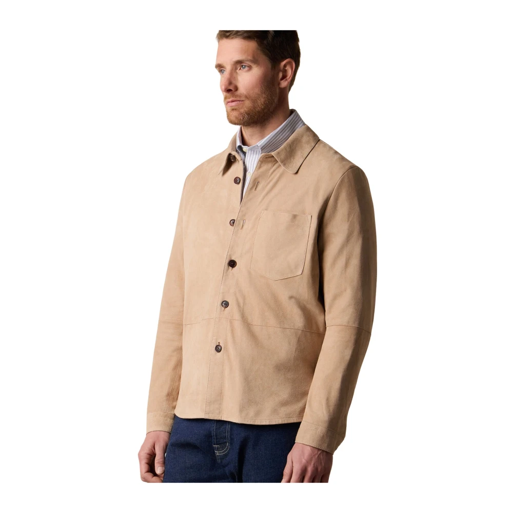 Brooks Brothers Men's Beige Suede Leather Shirt Jacket - Leather Jackets - M - Jackets