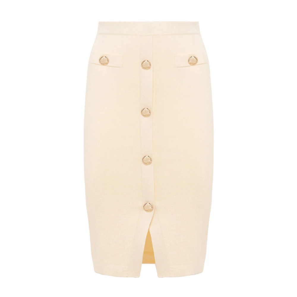 Blugirl Knoop Front Midi Gebreide Rok Beige Dames