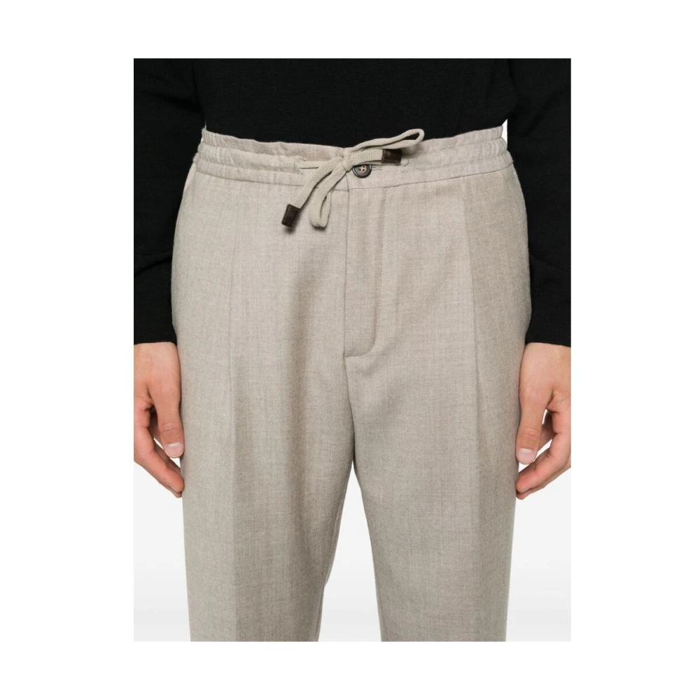 Incotex Bruine Wol Tapered Leg Broek Beige Heren